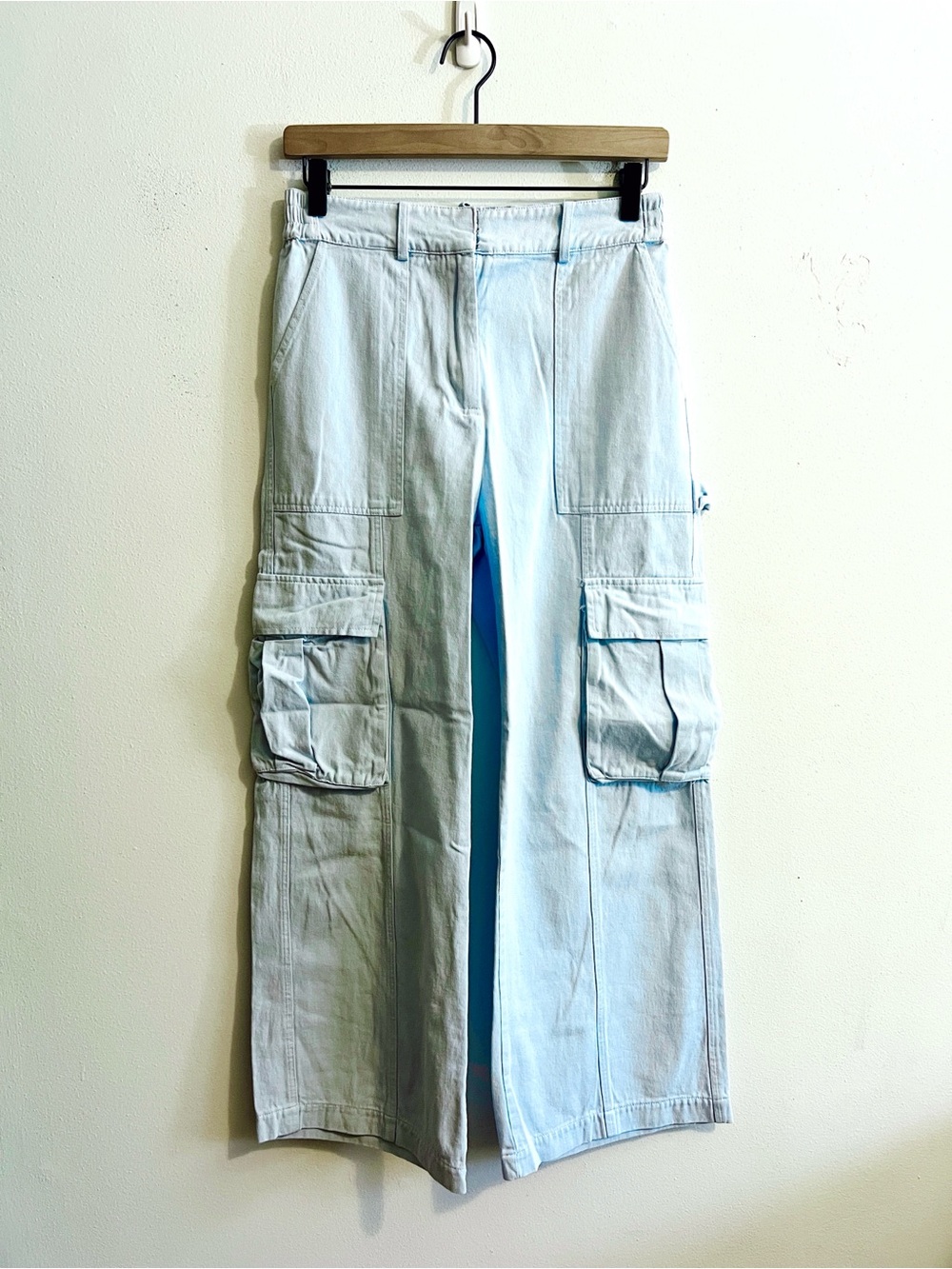 anthropologie whiteroom + cactus light blue wide leg cargo pants - 100% cotton